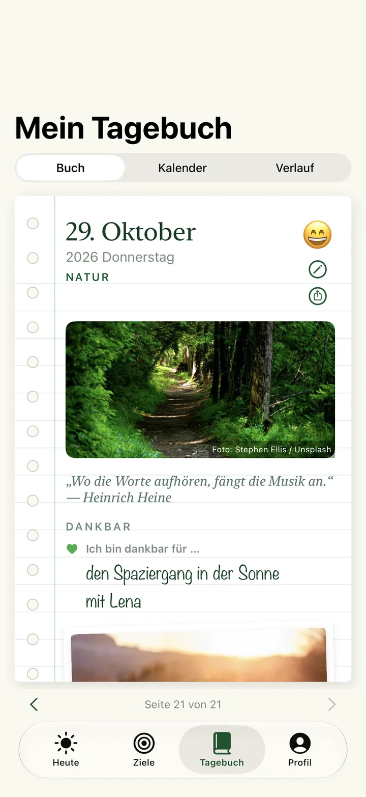 Tagebuch – Blättere durch deine Seiten wie in einem echten Buch.