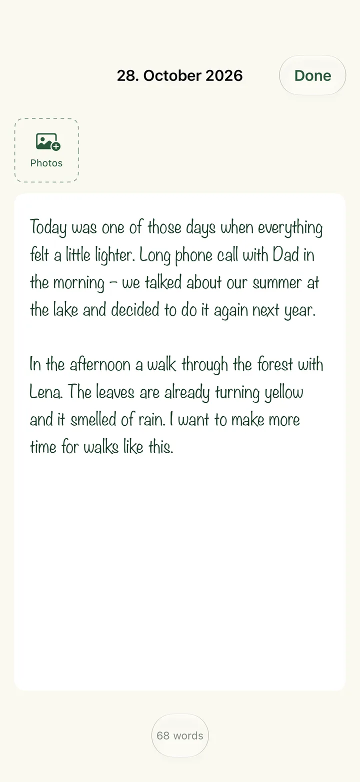 Free journal – Optional: long texts and photos – for anything else you'd like to write down.