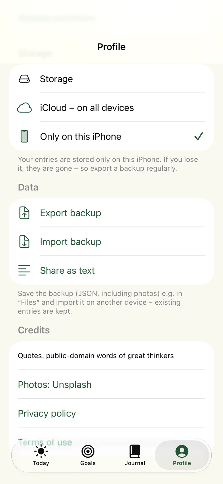 Storage – In your iCloud or only on this iPhone – you decide.
